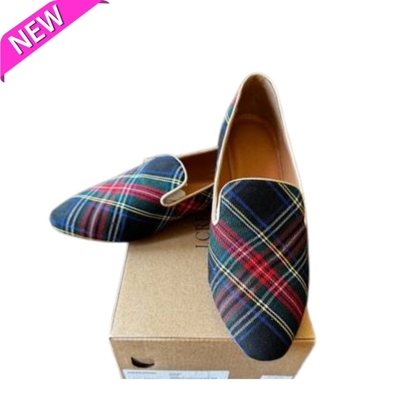 NWT J. Crew Stewart Plaid Tartan Smoking Slippers Loafers Flats Size 8.5 - Picture 3 of 8